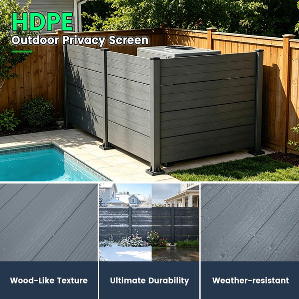 English Elm 50" Outdoor Vinyl Privacy Screen Three Panel Aluminum Post Yard Ac Enclosure Dark Grey W1859P528380
