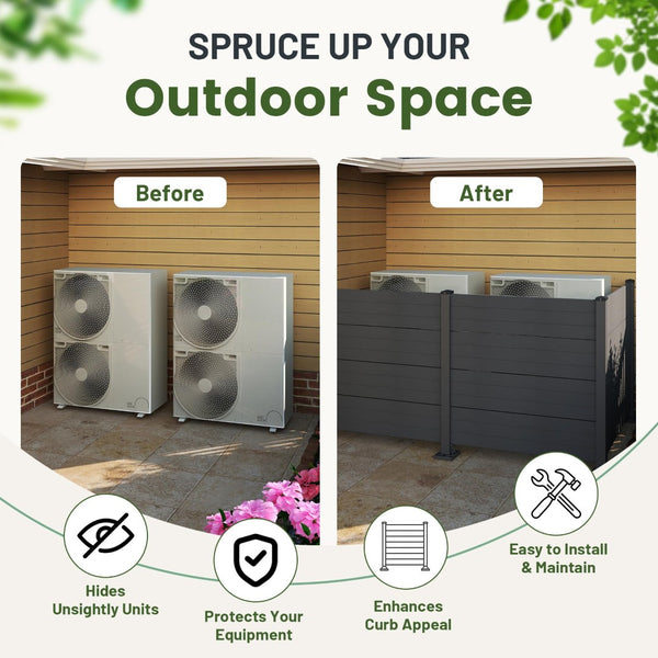 English Elm 50" Outdoor Vinyl Privacy Screen Three Panel Aluminum Post Yard Ac Enclosure Dark Grey W1859P528380