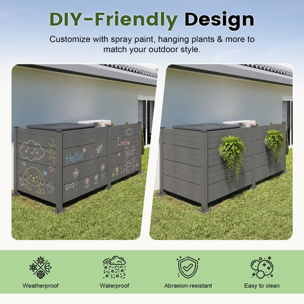 English Elm 50" Outdoor Vinyl Privacy Screen Three Panel Aluminum Post Yard Ac Enclosure Dark Grey W1859P528380