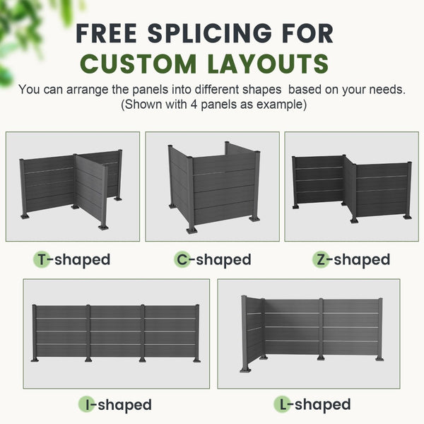 English Elm 50" Outdoor Vinyl Privacy Screen Three Panel Aluminum Post Yard Ac Enclosure Dark Grey W1859P528380