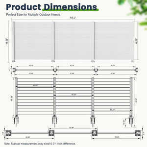 English Elm 50" Outdoor Vinyl Privacy Screen Three Panel Aluminum Post Yard Ac Enclosure White W1859P528382