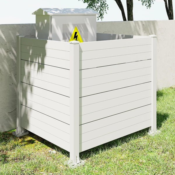 English Elm 50" Outdoor Vinyl Privacy Screen Three Panel Aluminum Post Yard Ac Enclosure White W1859P528382