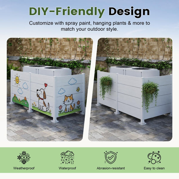 English Elm 50" Outdoor Vinyl Privacy Screen Three Panel Aluminum Post Yard Ac Enclosure White W1859P528382