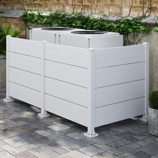 English Elm 50" Outdoor Vinyl Privacy Screen Three Panel Aluminum Post Yard Ac Enclosure White W1859P528382