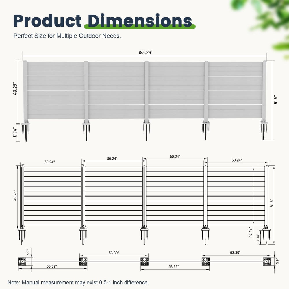 English Elm 50" Outdoor Vinyl Privacy Screen with Aluminum Posts Four Panel Yard Enclosure W1859P528464