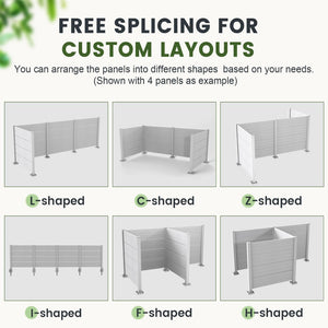 English Elm 50" Outdoor Vinyl Privacy Screen with Aluminum Posts Four Panel Yard Enclosure W1859P528464