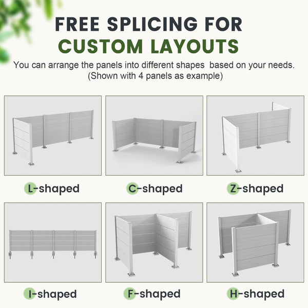 English Elm 50" Outdoor Vinyl Privacy Screen with Aluminum Posts Four Panel Yard Enclosure W1859P528464