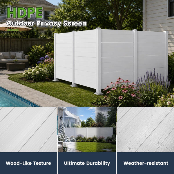 English Elm 50" Outdoor Vinyl Privacy Screen with Aluminum Posts Four Panel Yard Enclosure W1859P528464