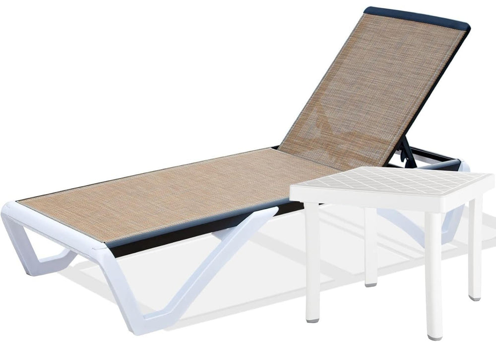 English Elm Pool Chaise Lounge Aluminum Frame Textilene Sling with Side Table Five Reclining Pos W1859P535433