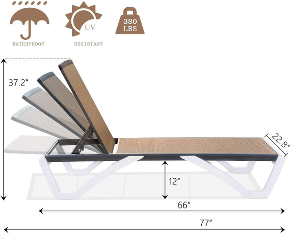 English Elm Pool Chaise Lounge Aluminum Frame Textilene Sling with Side Table Five Reclining Pos W1859P535433