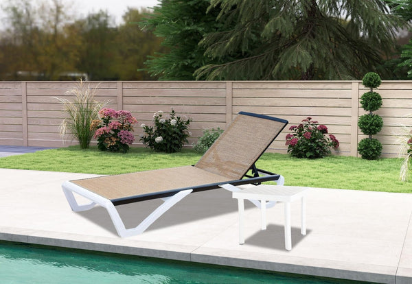 English Elm Pool Chaise Lounge Aluminum Frame Textilene Sling with Side Table Five Reclining Pos W1859P535433