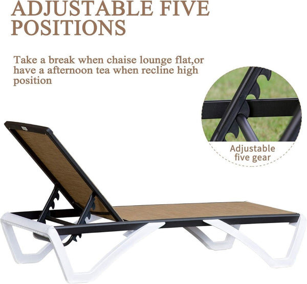 English Elm Pool Chaise Lounge Aluminum Frame Textilene Sling with Side Table Five Reclining Pos W1859P535433