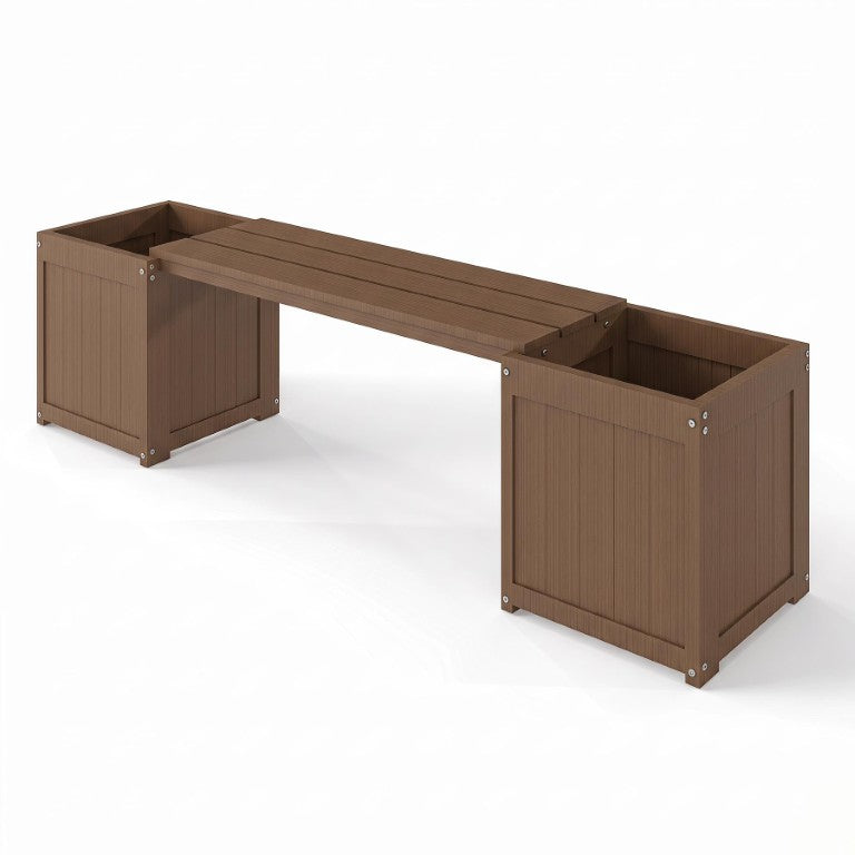 English Elm Hdpe Outdoor Garden Bench with Dual Planter Boxes for Patio Porch Cottage Use Brown W1859P548702