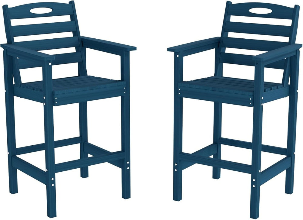 English Elm Barstools, Outdoor HDPE Adirondack Set of 2 Bar Height Weather Resistant Patio Chairs W1859P548841
