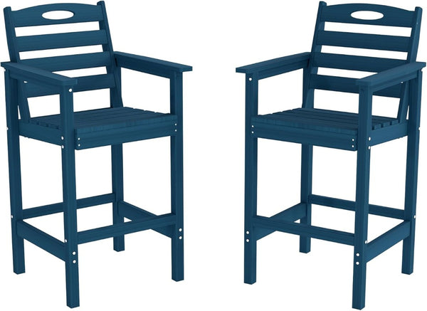 English Elm Barstools, Outdoor HDPE Adirondack Set of 2 Bar Height Weather Resistant Patio Chairs W1859P548841