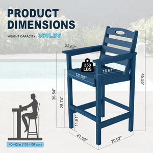 English Elm Barstools, Outdoor HDPE Adirondack Set of 2 Bar Height Weather Resistant Patio Chairs W1859P548841