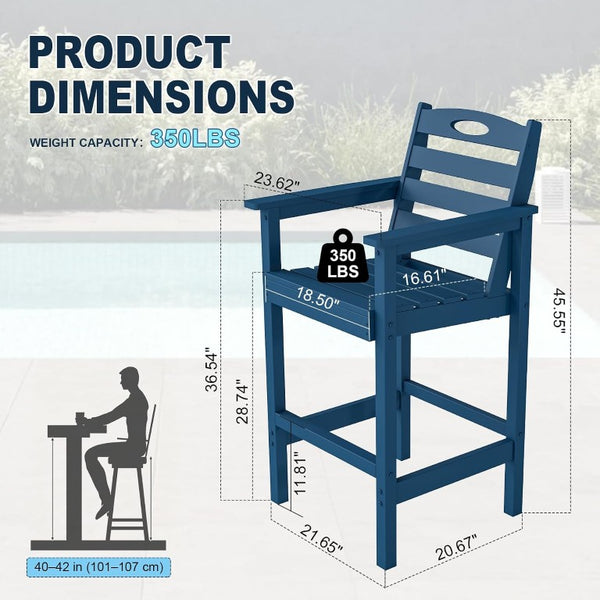 English Elm Barstools, Outdoor HDPE Adirondack Set of 2 Bar Height Weather Resistant Patio Chairs W1859P548841