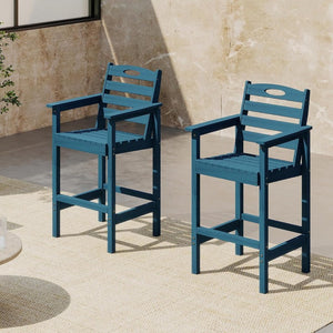 English Elm Barstools, Outdoor HDPE Adirondack Set of 2 Bar Height Weather Resistant Patio Chairs W1859P548841