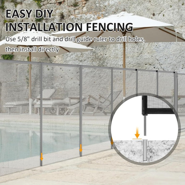 English Elm Self-Closing Aluminum Pool Gate with Drill Guide Bundle Powder Coated Mesh Panel 5FT Gate and Drill Guide Bundle W1859P557494