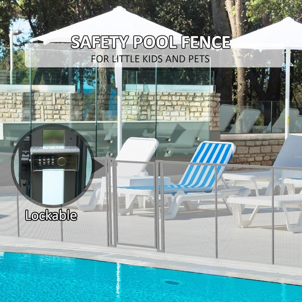 English Elm Self-Closing Aluminum Pool Gate with Drill Guide Bundle Powder Coated Mesh Panel 5' x 48' Safety Fence W1859P557582
