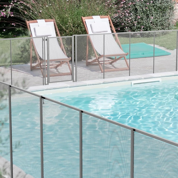 English Elm Self-Closing Aluminum Pool Gate with Drill Guide Bundle Powder Coated Mesh Panel 5' x 48' Safety Fence W1859P557582