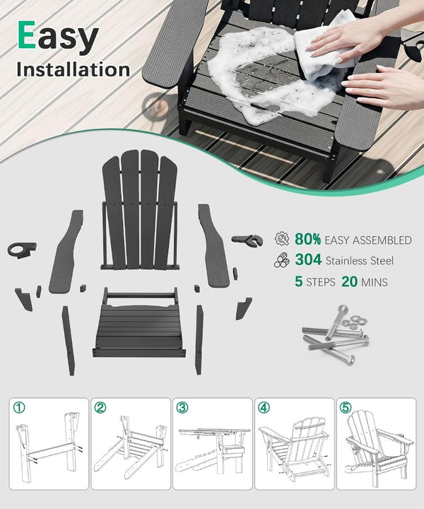 English Elm Adjustable HDPE Adirondack Chair Reclining Foldable with Cup and Phone Holders Outdoor Grey Set of 1 W1859P576845