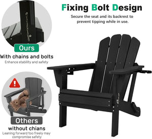 English Elm Adjustable HDPE Adirondack Chair Reclining Foldable with Cup and Phone Holders Outdoor Black Set of 1 W1859P576851