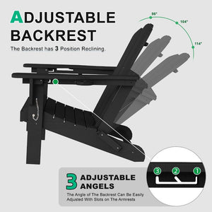 English Elm Adjustable HDPE Adirondack Chair Reclining Foldable with Cup and Phone Holders Outdoor Black Set of 1 W1859P576851