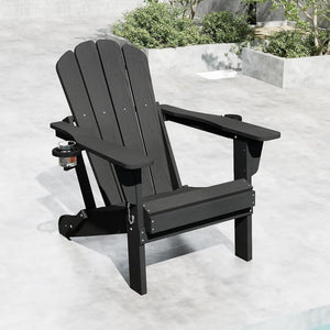 English Elm Adjustable HDPE Adirondack Chair Reclining Foldable with Cup and Phone Holders Outdoor Black Set of 1 W1859P576851
