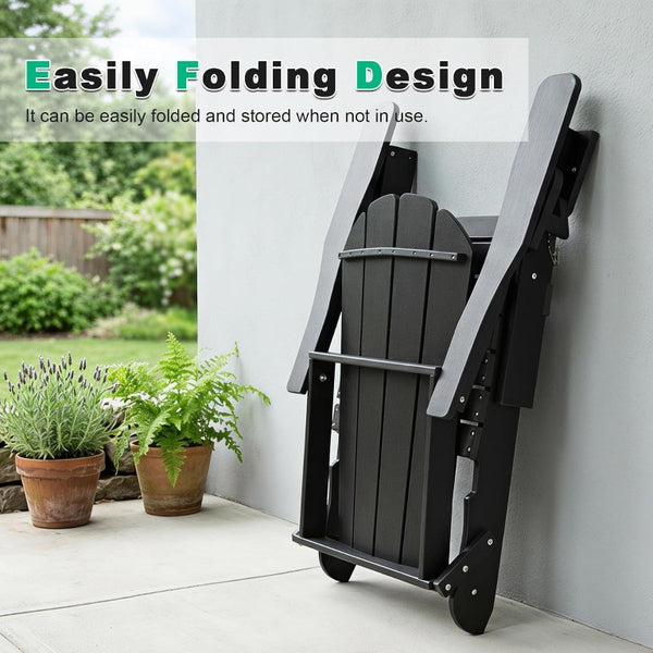 English Elm Adjustable HDPE Adirondack Chair Reclining Foldable with Cup and Phone Holders Outdoor Black Set of 1 W1859P576851