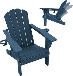 English Elm Adjustable HDPE Adirondack Chair Reclining Foldable with Cup and Phone Holders Outdoor Blue Set of 1 W1859P576856