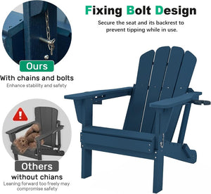 English Elm Adjustable HDPE Adirondack Chair Reclining Foldable with Cup and Phone Holders Outdoor Blue Set of 1 W1859P576856