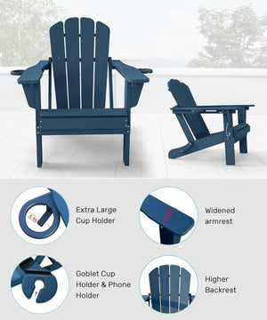 English Elm Adjustable HDPE Adirondack Chair Reclining Foldable with Cup and Phone Holders Outdoor Blue Set of 1 W1859P576856