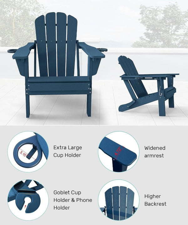 English Elm Adjustable HDPE Adirondack Chair Reclining Foldable with Cup and Phone Holders Outdoor Blue Set of 1 W1859P576856