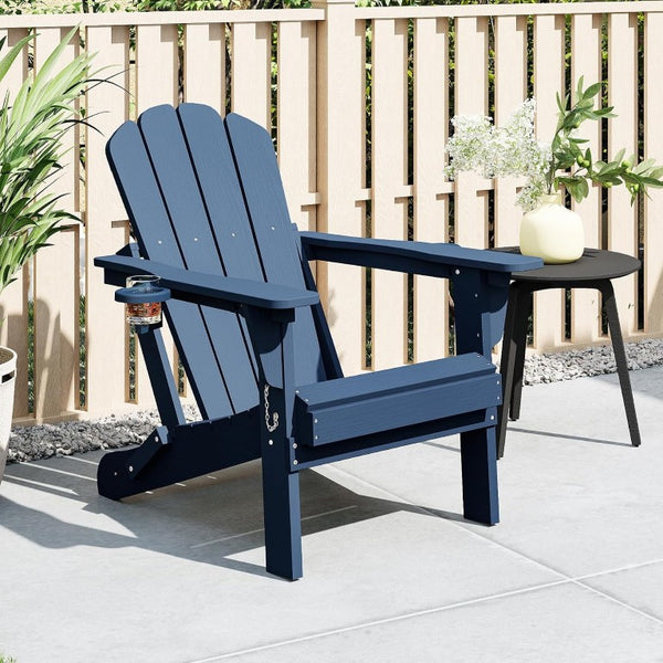 English Elm Adjustable HDPE Adirondack Chair Reclining Foldable with Cup and Phone Holders Outdoor Blue Set of 1 W1859P576856