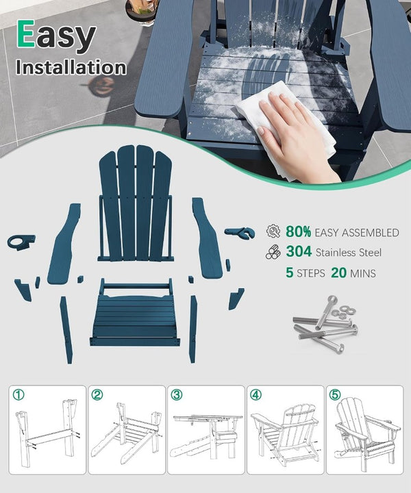 English Elm Adjustable HDPE Adirondack Chair Reclining Foldable with Cup and Phone Holders Outdoor Blue Set of 1 W1859P576856