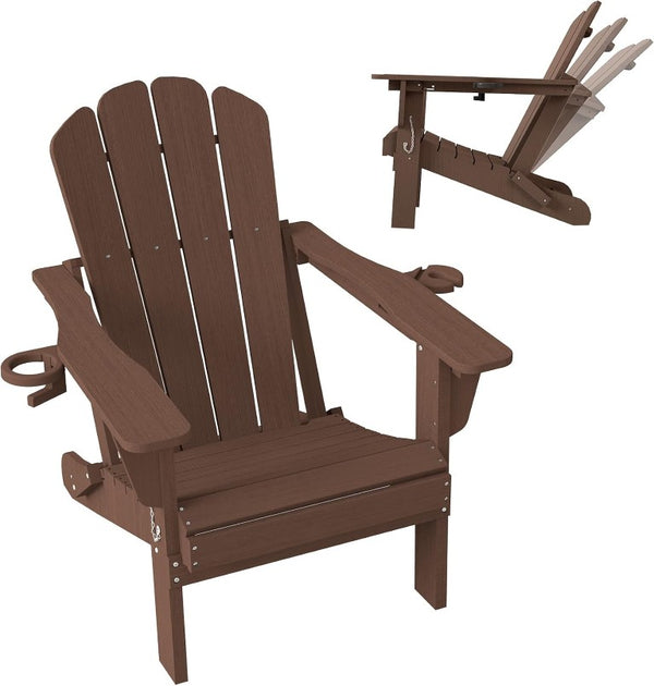 English Elm Adjustable HDPE Adirondack Chair Reclining Foldable with Cup and Phone Holders Outdoor Brown Set of 1 W1859P576858