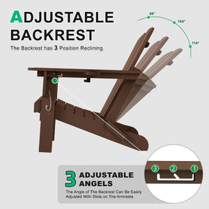 English Elm Adjustable HDPE Adirondack Chair Reclining Foldable with Cup and Phone Holders Outdoor Brown Set of 1 W1859P576858