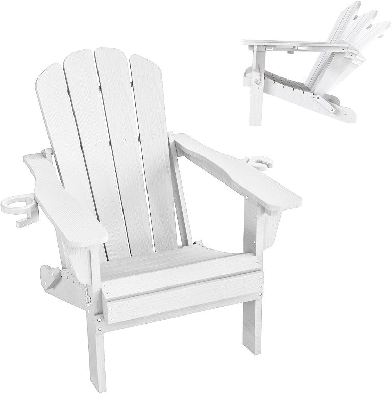 English Elm Adjustable HDPE Adirondack Chair Reclining Foldable with Cup and Phone Holders Outdoor White Set of 1 W1859P576862