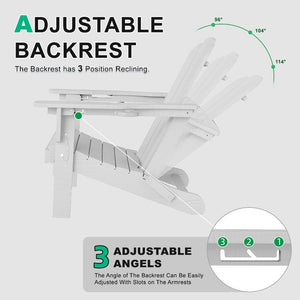 English Elm Adjustable HDPE Adirondack Chair Reclining Foldable with Cup and Phone Holders Outdoor White Set of 1 W1859P576862