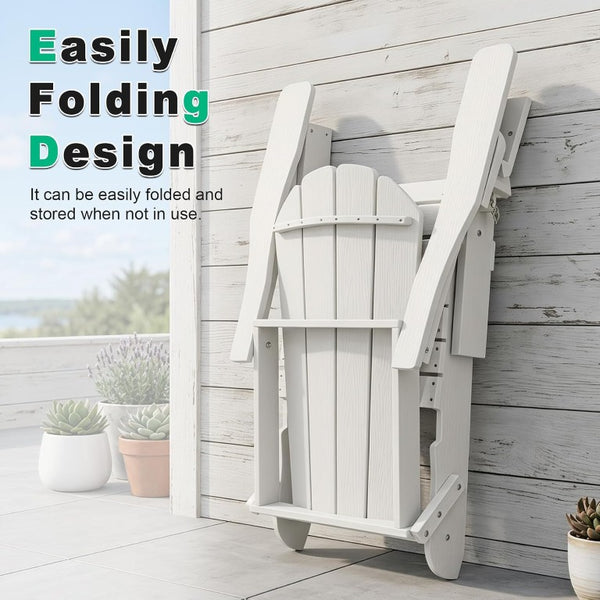 English Elm Adjustable HDPE Adirondack Chair Reclining Foldable with Cup and Phone Holders Outdoor White Set of 1 W1859P576862
