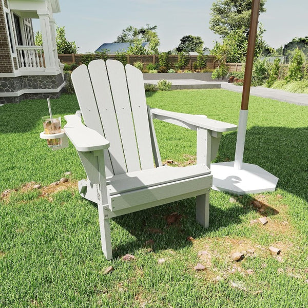 English Elm Adjustable HDPE Adirondack Chair Reclining Foldable with Cup and Phone Holders Outdoor White Set of 1 W1859P576862