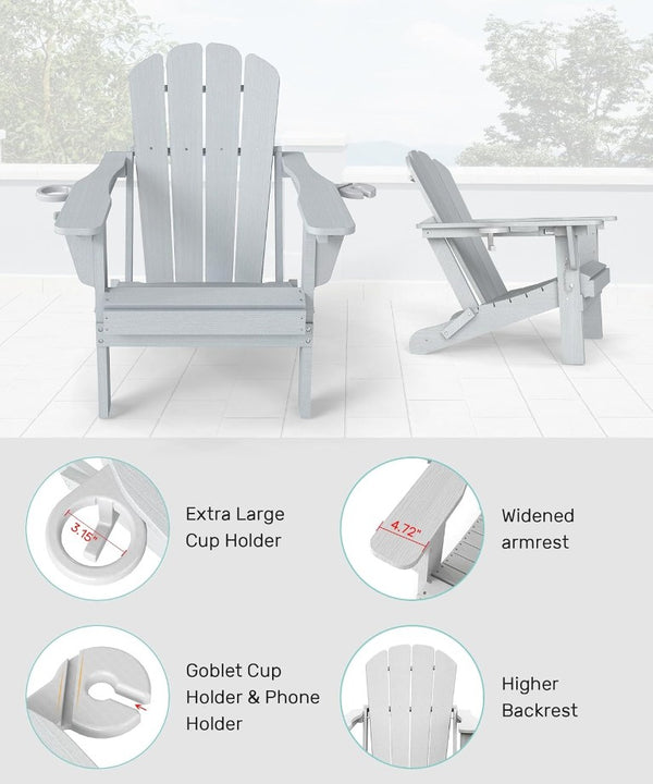 English Elm Adjustable HDPE Adirondack Chair Reclining Foldable with Cup and Phone Holders Outdoor White Set of 1 W1859P576862