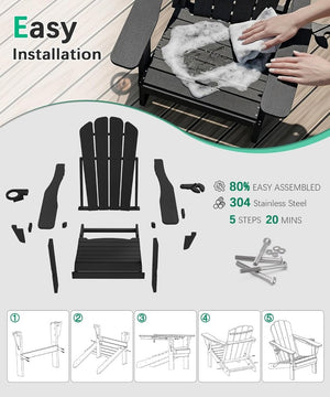 English Elm Adjustable HDPE Adirondack Chair Reclining Foldable with Cup and Phone Holders Outdoor Black Set of 2 W1859P576886