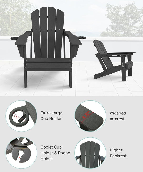 English Elm Adjustable HDPE Adirondack Chair Reclining Foldable with Cup and Phone Holders Outdoor Grey Set of 2 W1859P576900