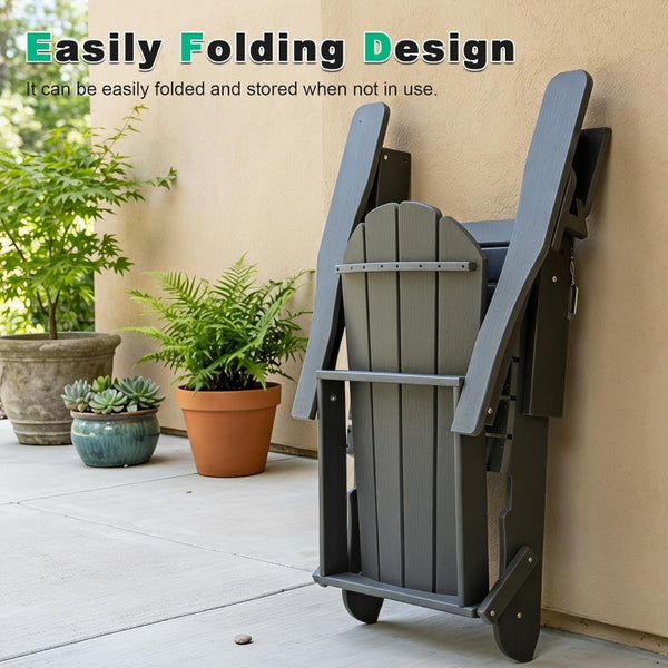 English Elm Adjustable HDPE Adirondack Chair Reclining Foldable with Cup and Phone Holders Outdoor Grey Set of 2 W1859P576900
