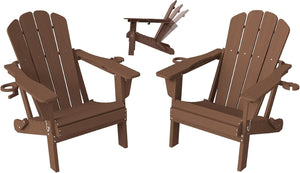 English Elm Adjustable HDPE Adirondack Chair Reclining Foldable with Cup and Phone Holders Outdoor Brown Set of 2 W1859P576909
