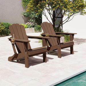 English Elm Adjustable HDPE Adirondack Chair Reclining Foldable with Cup and Phone Holders Outdoor Brown Set of 2 W1859P576909