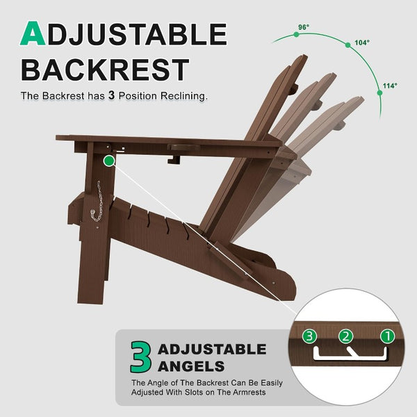 English Elm Adjustable HDPE Adirondack Chair Reclining Foldable with Cup and Phone Holders Outdoor Brown Set of 2 W1859P576909