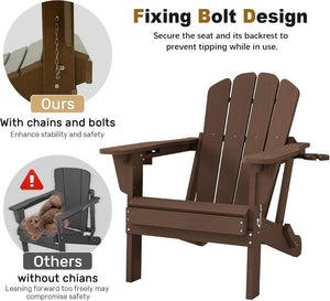 English Elm Adjustable HDPE Adirondack Chair Reclining Foldable with Cup and Phone Holders Outdoor Brown Set of 2 W1859P576909